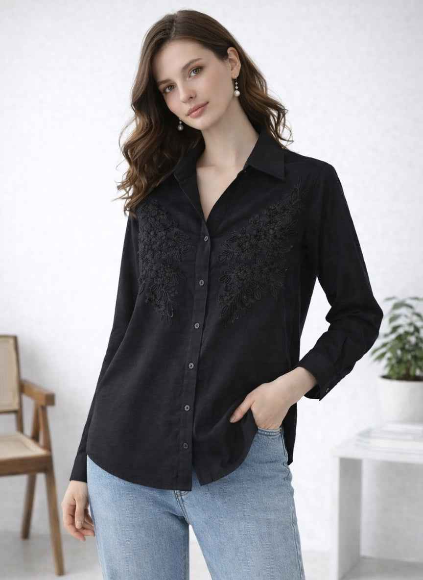 Sophie Luxury Designer Embroidered Shirt | Soft Cotton Blend
