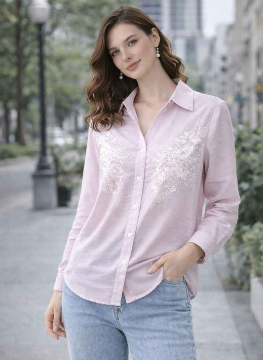 Sophie Luxury Designer Embroidered Shirt | Soft Cotton Blend