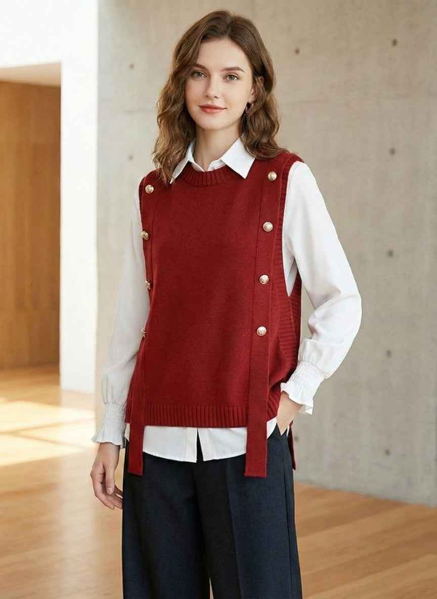 Ivy Luxury 2-Piece Pullover Set | Woolen Vest & White Shirt Combo