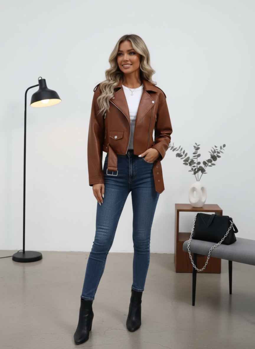 Imported Stylish Zip-Up Jacket with Belt Detail | Trendy Outerwear