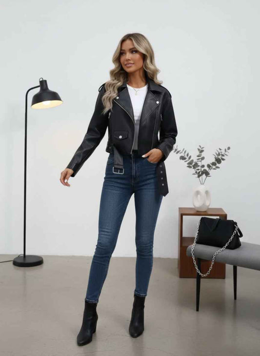 Imported Stylish Zip-Up Jacket with Belt Detail | Trendy Outerwear