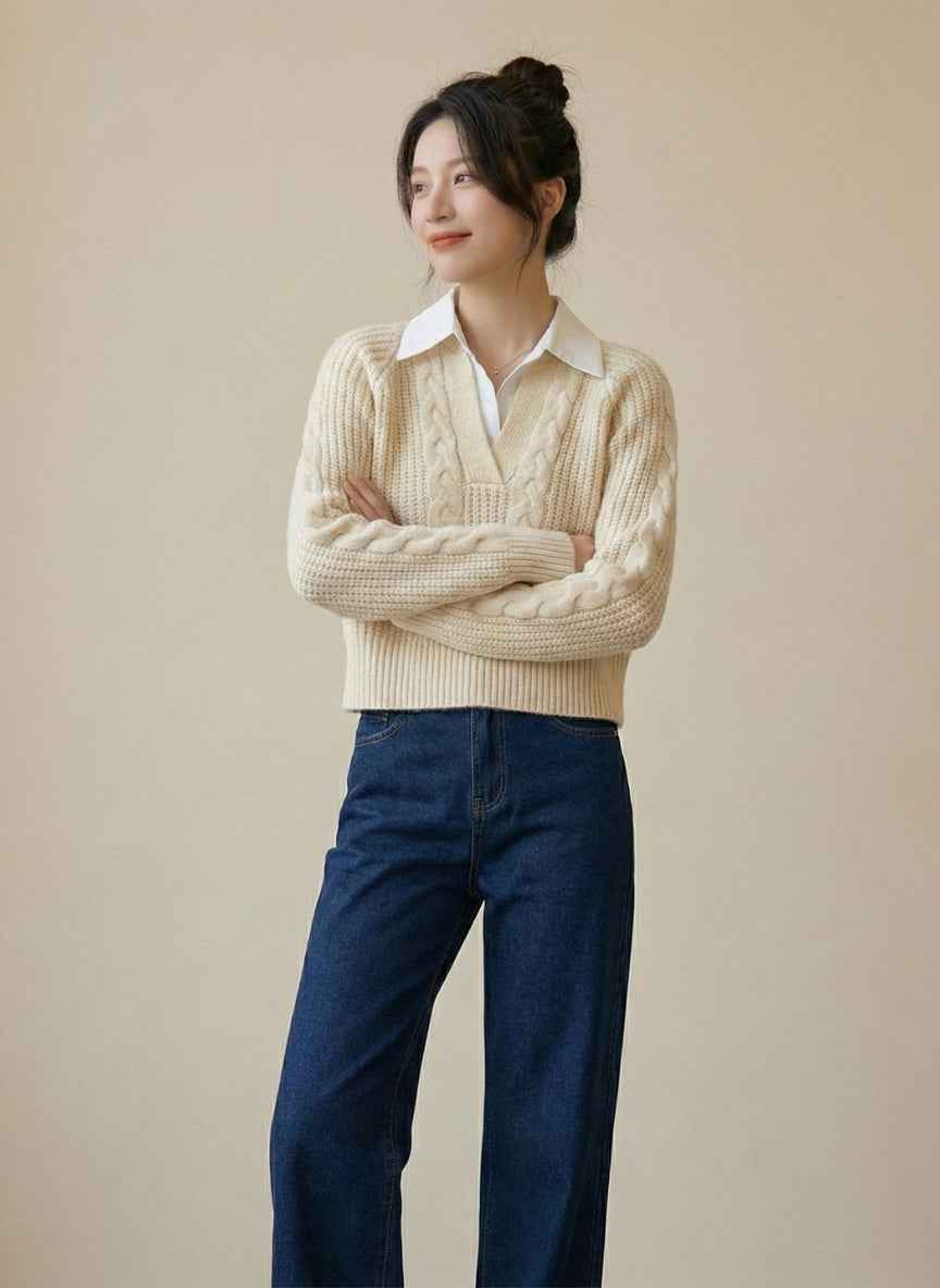 Imported Collared Knit Sweater | Chic Polo-Neck Pullover