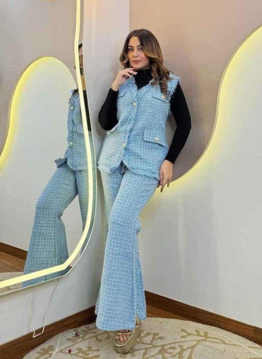 Elegant 3-Piece Tweed Vest & Pant Set | With Warm Inner Top