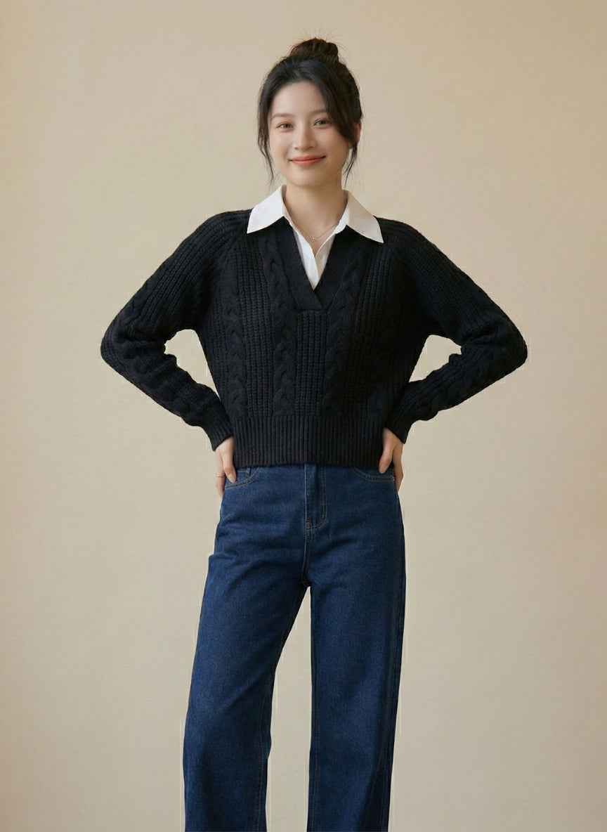 Imported Collared Knit Sweater | Chic Polo-Neck Pullover