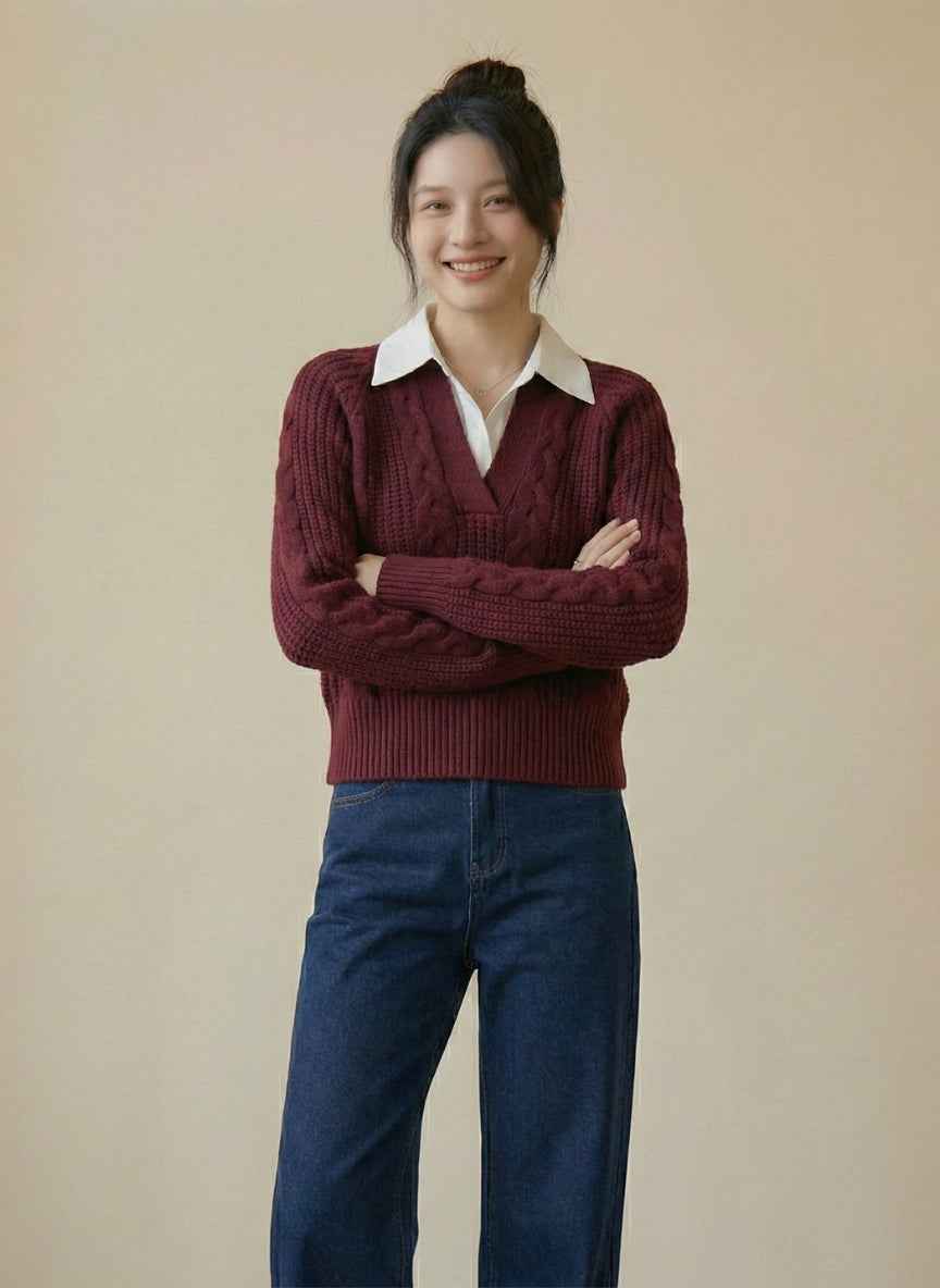 Imported Collared Knit Sweater | Chic Polo-Neck Pullover