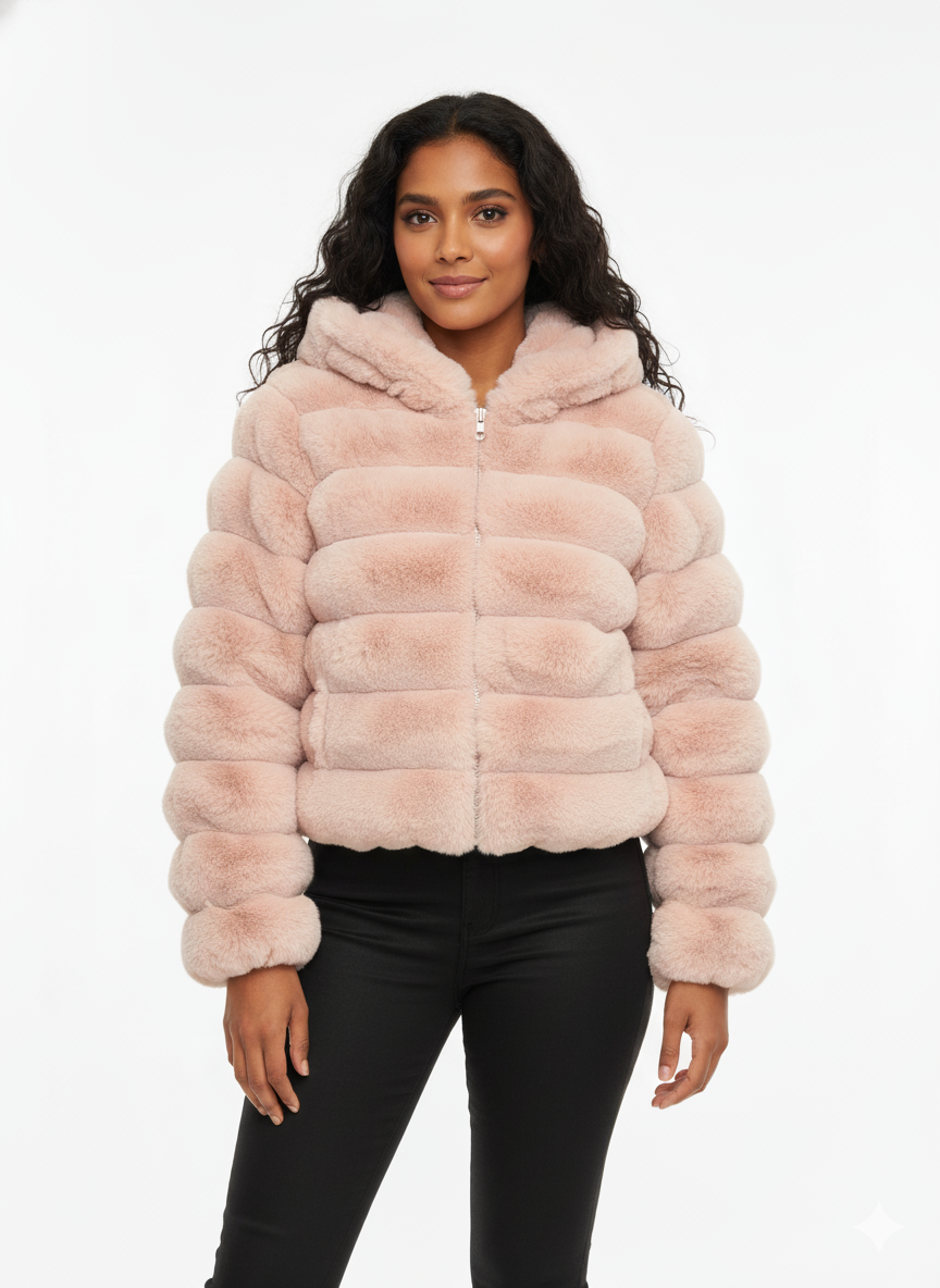 Women's Hooded Faux Fur Puffer Jacket | Plush Zip-Up Coat