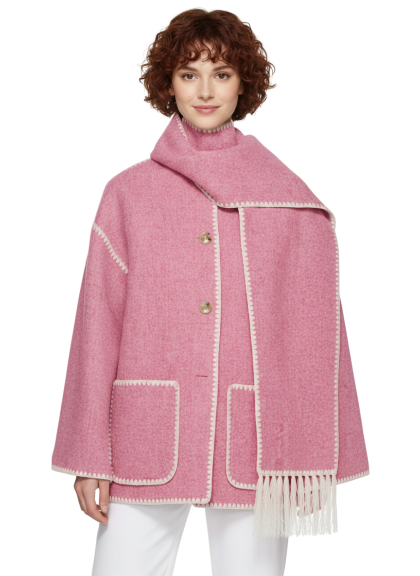 Oversized Artisan Coat with Fringed Stole
