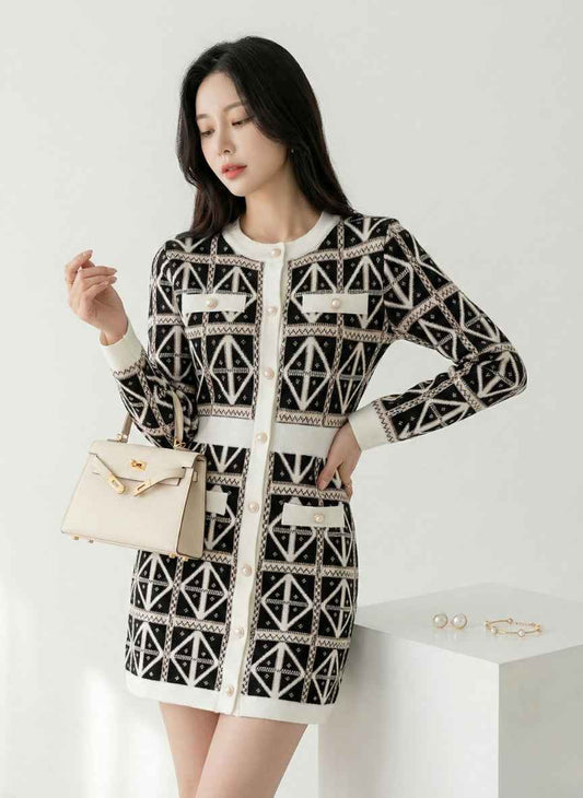 Luxe Winter Geometric Knit Dress