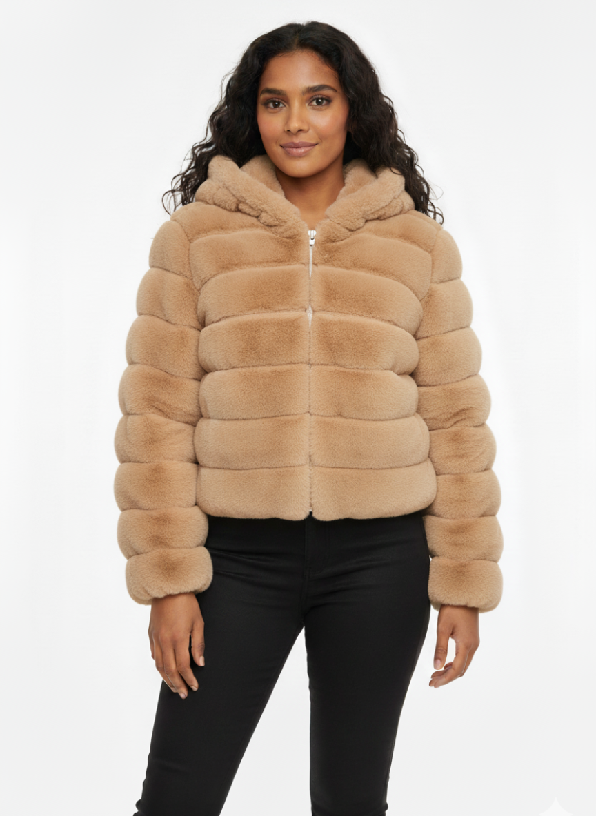 Women's Hooded Faux Fur Puffer Jacket | Plush Zip-Up Coat