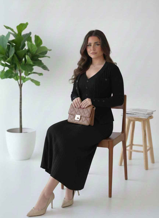 Women's Imported 3-Piece cord-set | Cardigan, Vest & Midi Skirt