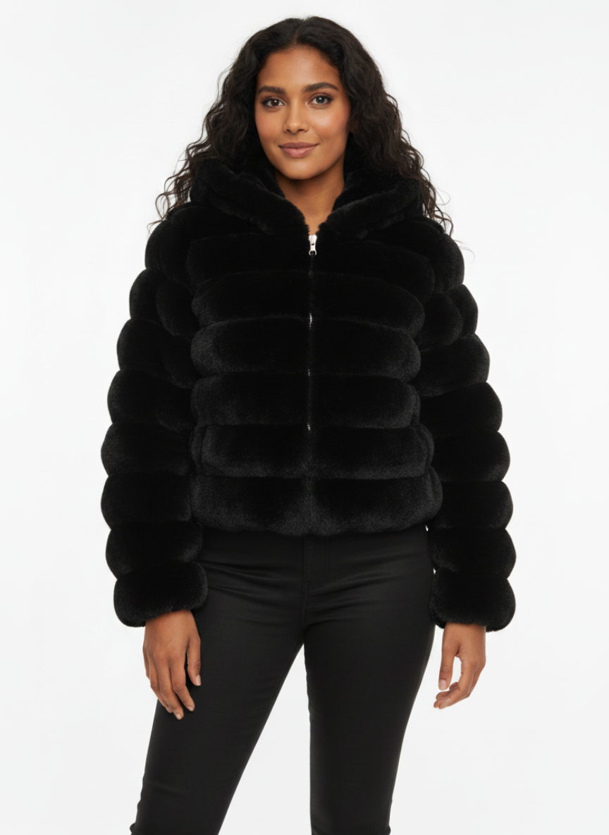Women's Hooded Faux Fur Puffer Jacket | Plush Zip-Up Coat