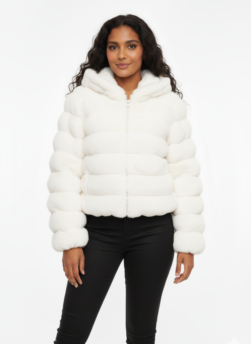 Women's Hooded Faux Fur Puffer Jacket | Plush Zip-Up Coat