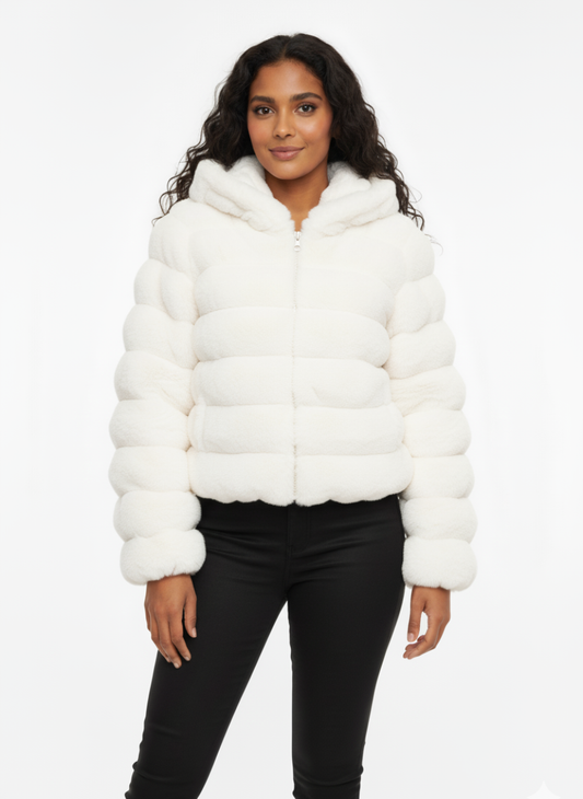 Women's Hooded Faux Fur Puffer Jacket | Plush Zip-Up Coat