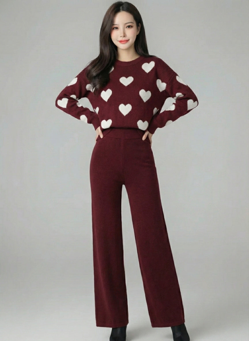 Heart Knit Co-ord Set | Woollen Pullover & Pants