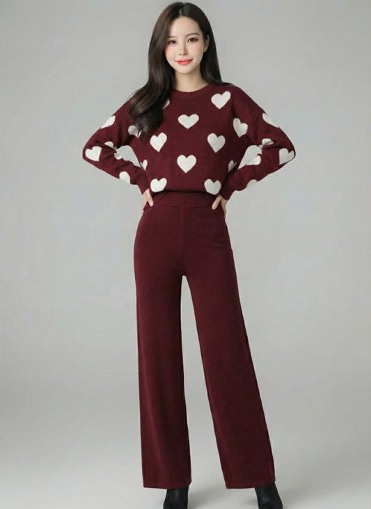 Heart Knit Co-ord Set | Woollen Pullover & Pants