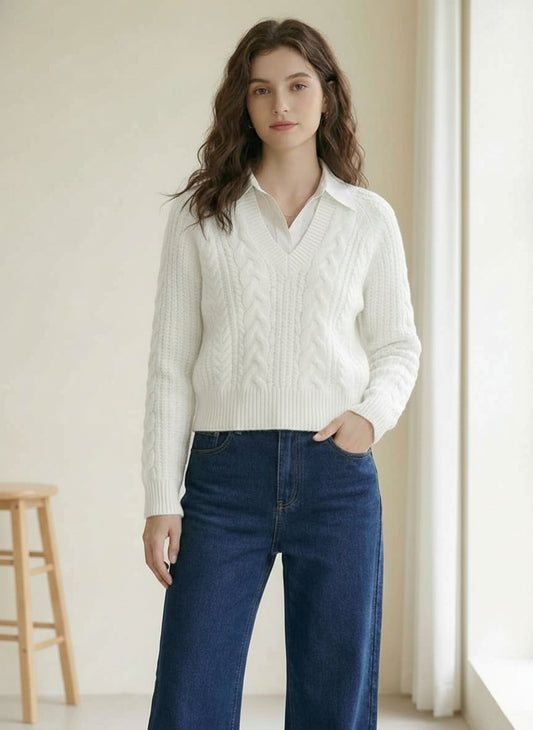 Imported Collared Knit Sweater | Chic Polo-Neck Pullover