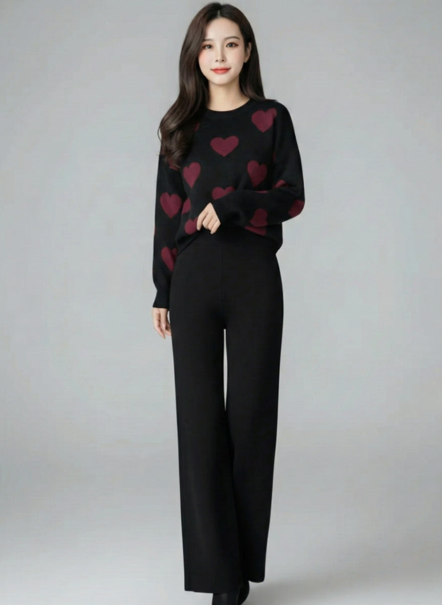 Heart Knit Co-ord Set | Woollen Pullover & Pants