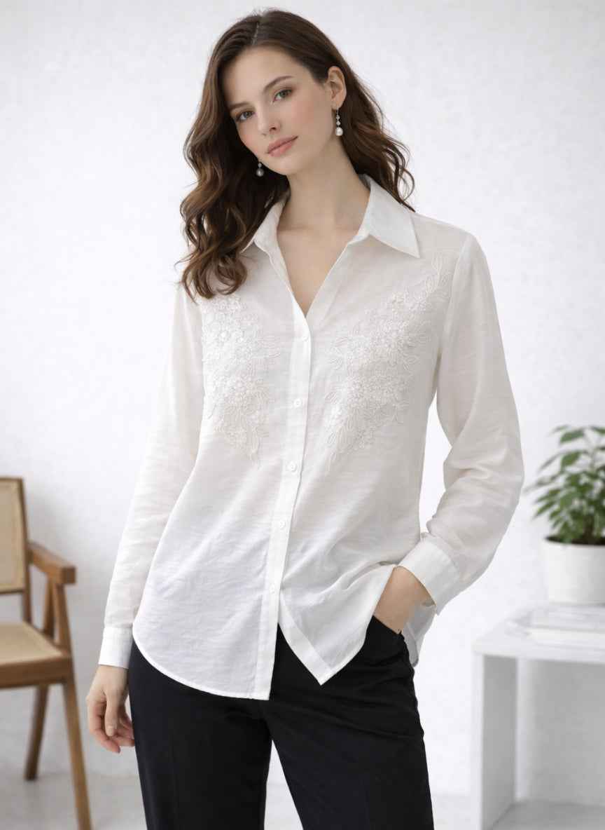 Sophie Luxury Designer Embroidered Shirt | Soft Cotton Blend