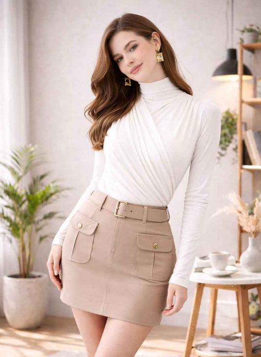 Elegant Draped Wrap Mock-Neck Dress | Imported Long Sleeve