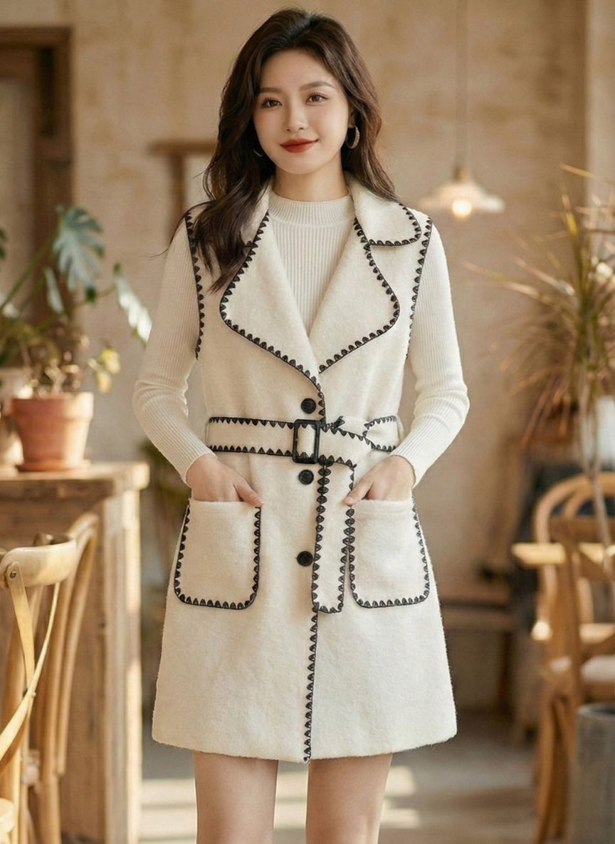 Imported Woolen Vest Dress with Inner Top | 2-Piece Set with Contrast Stitch